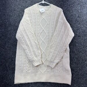 American Eagle Cable Knit Sweater Cream White Oversized Crewneck 039-0395 XS